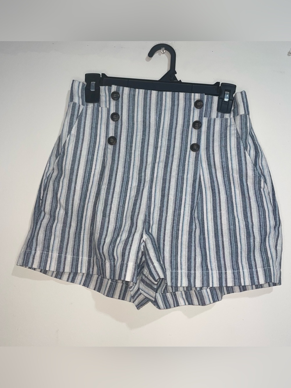 Cisono Blue White Sailor Button Elastic Waist Cotton Blend M Shorts